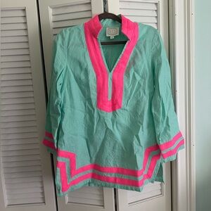 Sail to Sable Pink and Green Linen Tunic Top